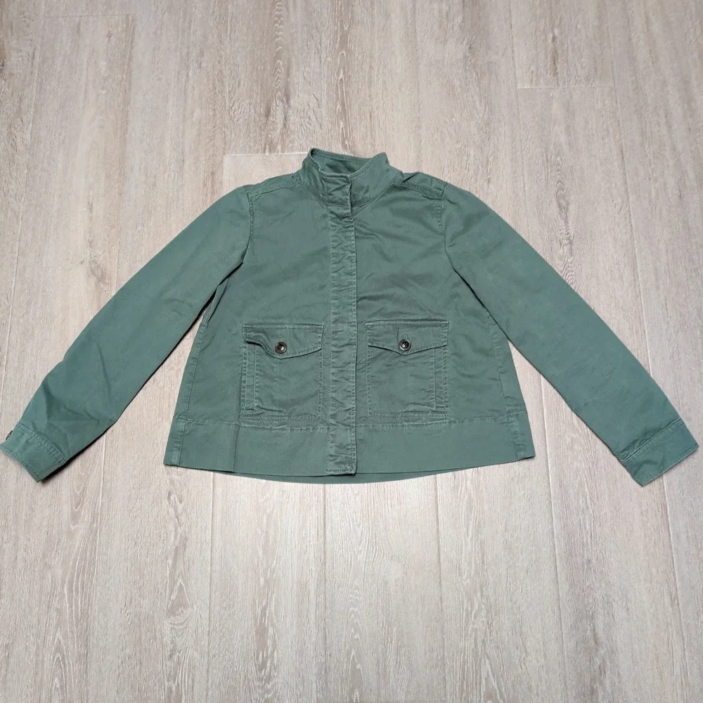 Gap Womens XS S Sage Green Utility Swing Jacket Mock Neck Cotton Soft Twill Boxy